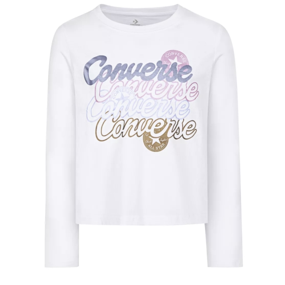 Girls 7-16 Converse Stacked Logo Long Sleeve Graphic Tee Size Med - White 🤍
